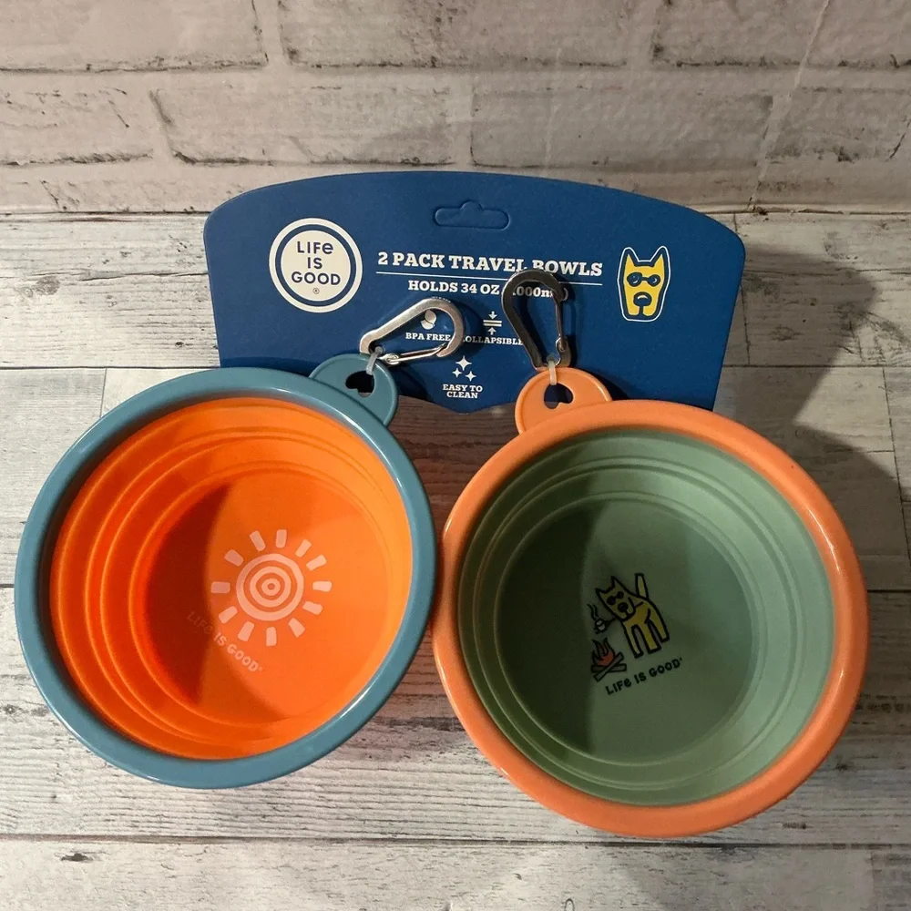 Life is Good 2Pc Sun/Camping Collapsible Travel Pet Bowl - 34 oz.